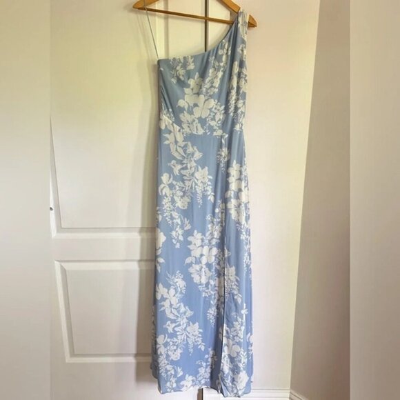 NEW Reformation Evelyn Maxi Dress One Shoulder Side Slit Aliso Blue Floral sz 2 - Picture 7 of 15